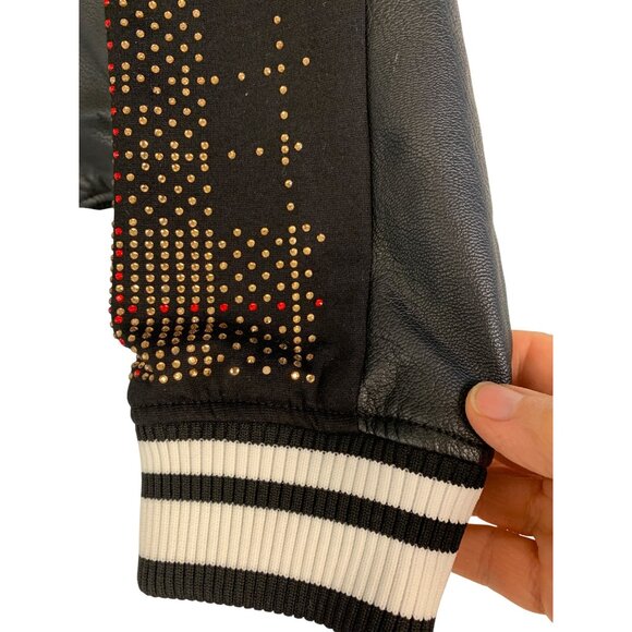 Guess Los Angeles Womens Varsity Jacket M Black With Studded Sleeves RHH10569 - Picture 12 of 12